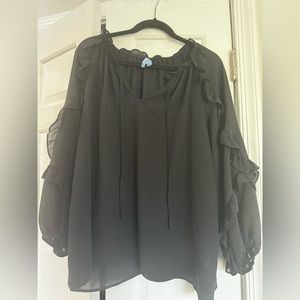 Womens CeCe Ruffle Black Sleeve Blouse Size XL